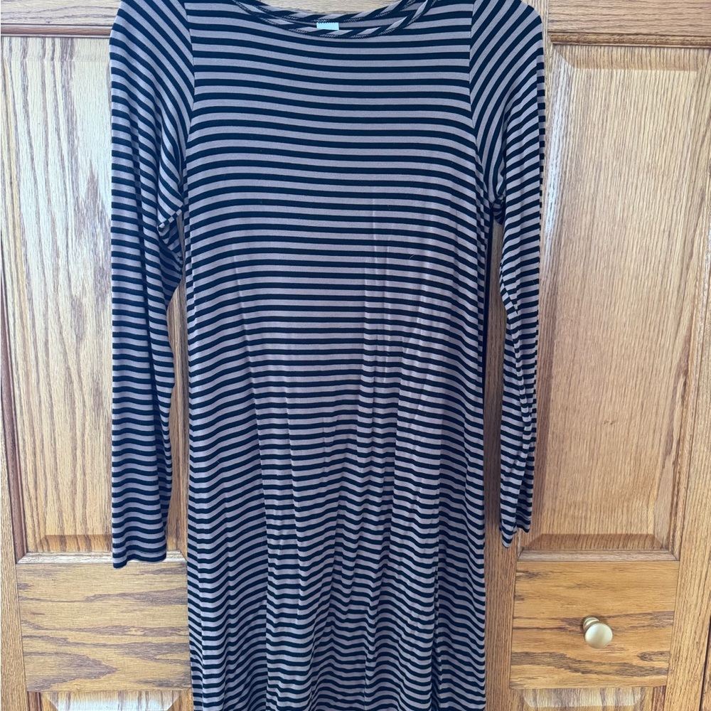 Yala Black and Broen Striped Long Sleeve Dress